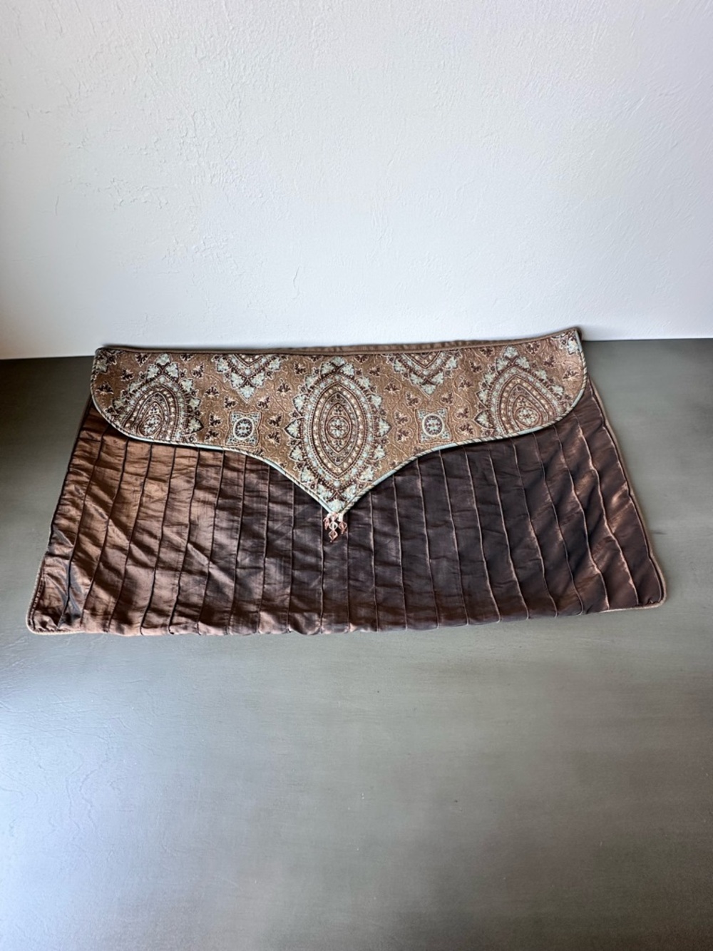 Eastern Accents 36x20 King Pillow Cover Brown Silk Embroidered Flap Overlay Lux